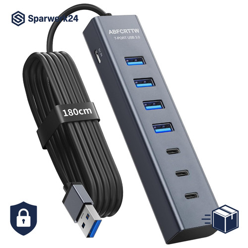 Usb hub port aluminium - usb, 7-port